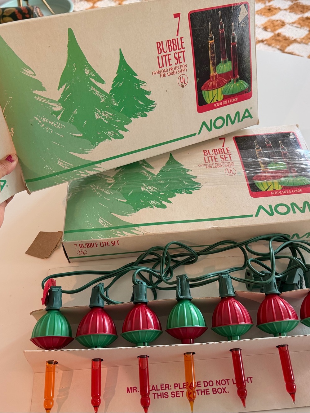 Set of 2 Vintage Noma Red & Green Bubble Lite Set Holiday String Lights (7 Pack)